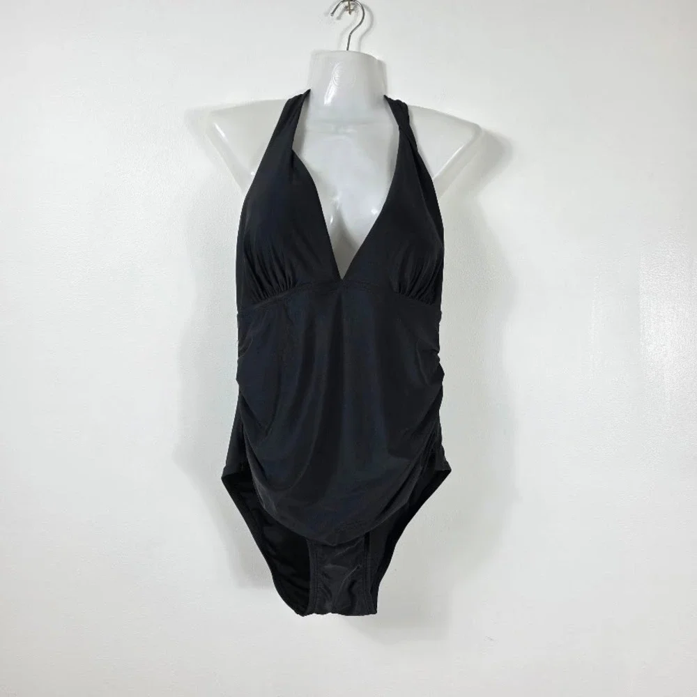 DKNY One Piece Swimsuit Womens XXL Black Halter V-Neck Monokini NWT Beachwear - Picture 2 of 8